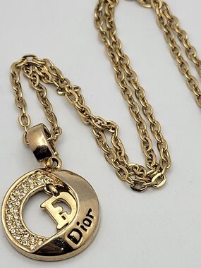 Gold-Tone Crystal-Accented 'D' Circle Pendant Necklace Costume Jewelry